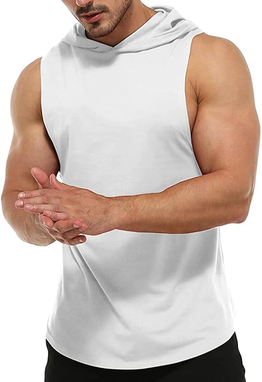 Men's Workout Bodybuilding Hoodies Tshirt Athletic Training Tank Tops Cotton Gym Hooded Top Cut Off Sleeveless Muscle T-Shirt