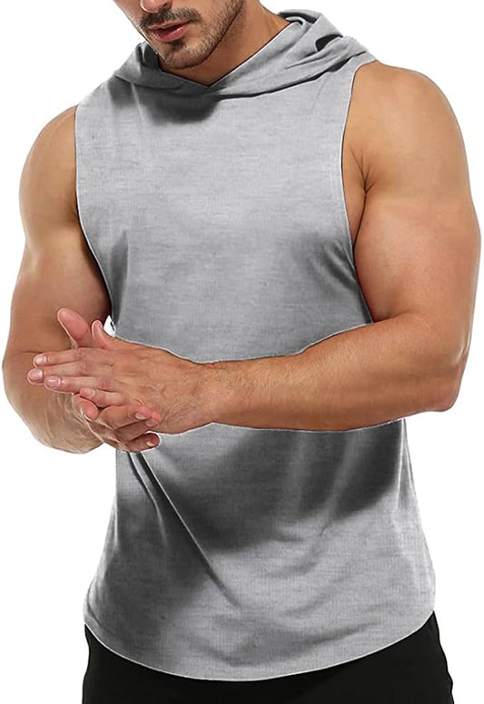 Men's Workout Bodybuilding Hoodies Tshirt Athletic Training Tank Tops Cotton Gym Hooded Top Cut Off Sleeveless Muscle T-Shirt