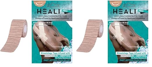 Heali Kinesiology Tape with Magnesium and Menthol, 20 Pcs Precut Strips, K Tape Roll, Knees, Physical Therapy Sports Tape for Muscle and Joint Pain Relief, Water Resistant, Beige with Zebra