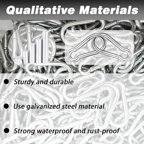 200 PCS 2'' Spring Snap Hook Carabiner, M5 3/16 Inch Galvanized Silver Steel Small Carabiner Clip, 220LBS Holding Capacity Quick Link Clip Keychain for Hammock Dog Leash & Camping Gym
