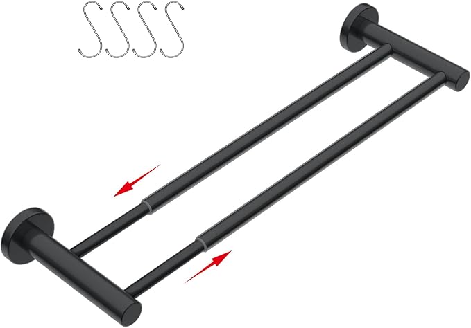 Adjustable Double Bath Towel Bar 16 to 27.6 Inch 1" Tube