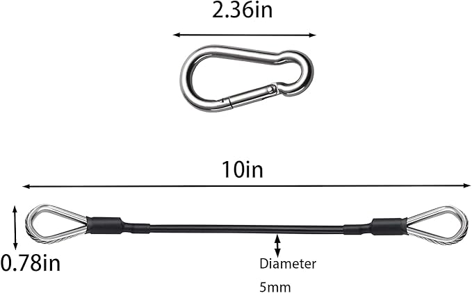 2pcs 10" Gym Extension Cable,Home Gym Machine Accessories Replacement with Carabiner, for LAT/Tricep Pull Down and Leg Extensions Machine
