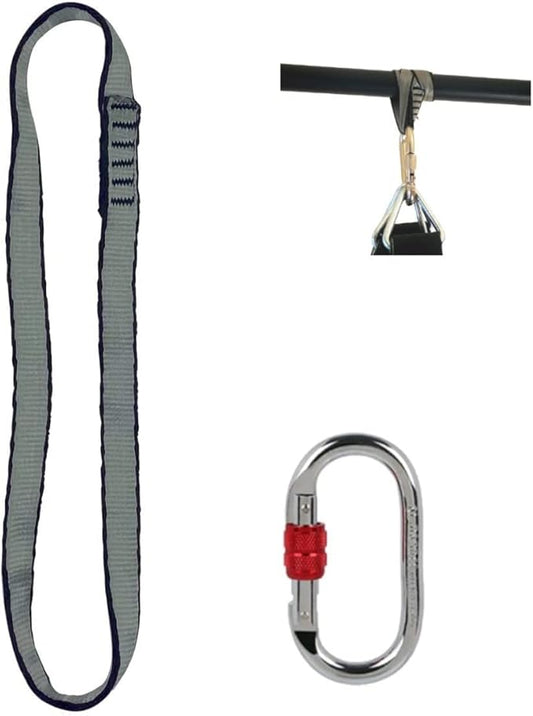 Heavy Duty Punch Bag Straps Hanger Heavy Bag Hanging Strap with Hook Carabiner for Gym Bar & Pull-Up Bar (25KN Carabiner)