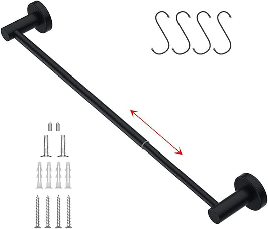 Adjustable Matte Black Bath Towel Bars 16 to 27.6 Inch, 304 Stainless