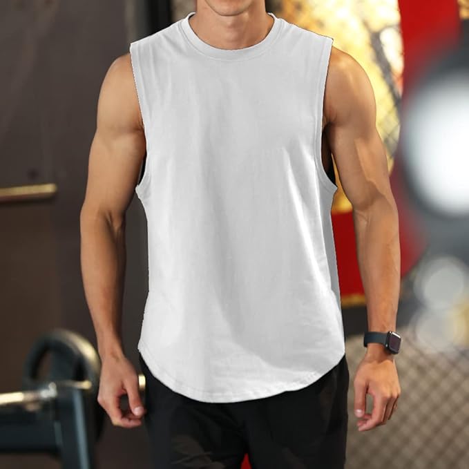 Men's Workout Bodybuilding Tank Tops Athletic Training Gym Shirts Vest Cotton Cut Off Sleeveless Muscle T-Shirt