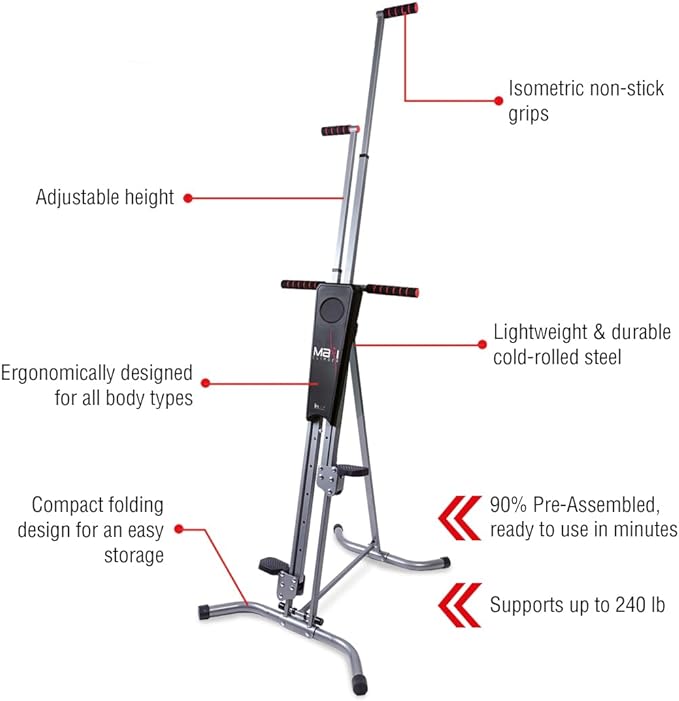MaxiClimber 2.0 Vertical Climber ERS (Elastic Resistance System) - Easy to Assemble, Folding Exercise Machine Combines Cardio & Strength Training for a Low Impact, Full Body Workout - Free Fitness App