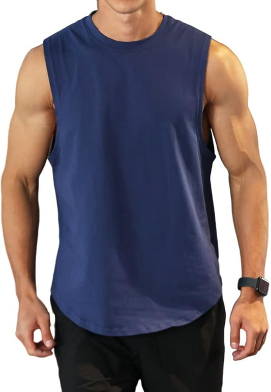 Men's Workout Bodybuilding Tank Tops Athletic Training Gym Shirts Vest Cotton Cut Off Sleeveless Muscle T-Shirt