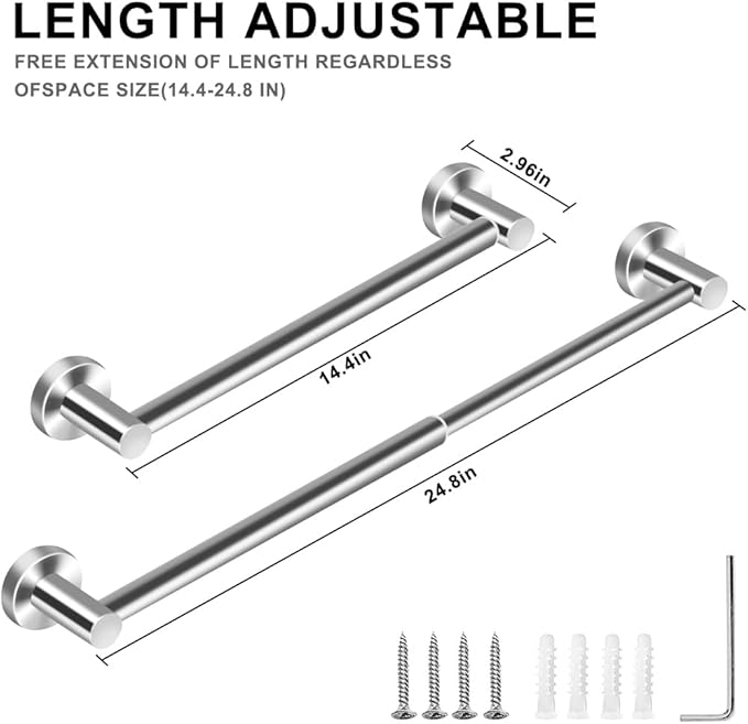MGahyi Towel Racks for Bathroom-Adjustable Towel Holder(13.18inch-24inch) Sturdy Accessories(1Pack,Silver)