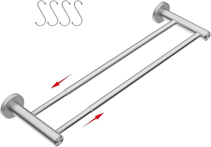 Adjustable Double Bath Towel Bar 16 to 27.6 Inch Kitchen,1" Tube