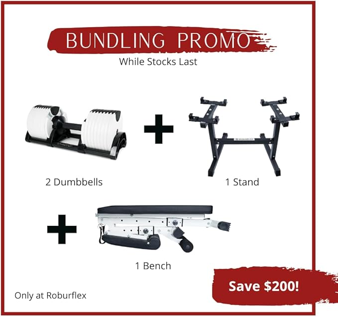 Adjustable Dumbbell (Single) by ROBURFLEX for Workout Strength Training Fitness Home Gym