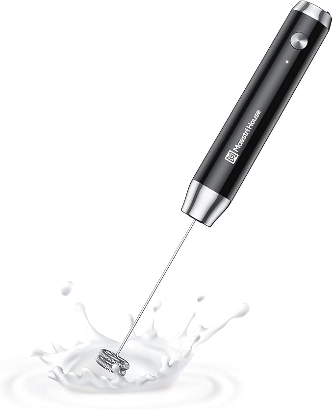 Maestri House Rechargeable Milk Frother, LunaFro NS Handheld Electric Foam Maker Waterproof Detachable Stainless Steel Whisk Drink Mixer Foamer for Lattes, Cappuccino, No Stand