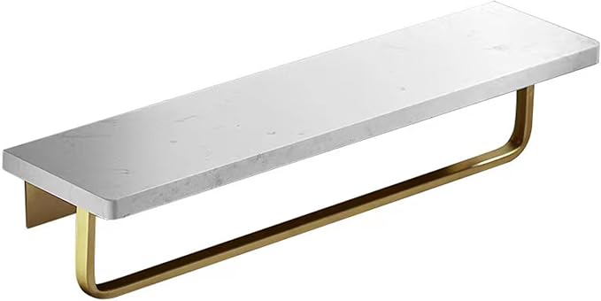 Marble Bathroom Wall Shelf with Towel Bar 16" Modern