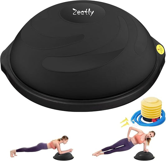 25in Half Balance Ball, 1500lb Inflatable Wobble Board Trainer, Non-slip Base Yoga Ball for Strength Training, Includes 2 Bands and Pump, Enhance Your Balance Training and Yoga Practice