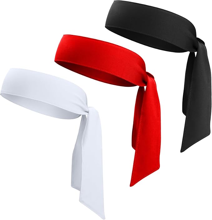 Head Ties Headband Sports Sweatband for Men Women, 3 Pack Adjustable Ninja Headband Karate Tie Back Sweat Wicking Workout Head Band for Basketball, Running, Tennis, Athletics