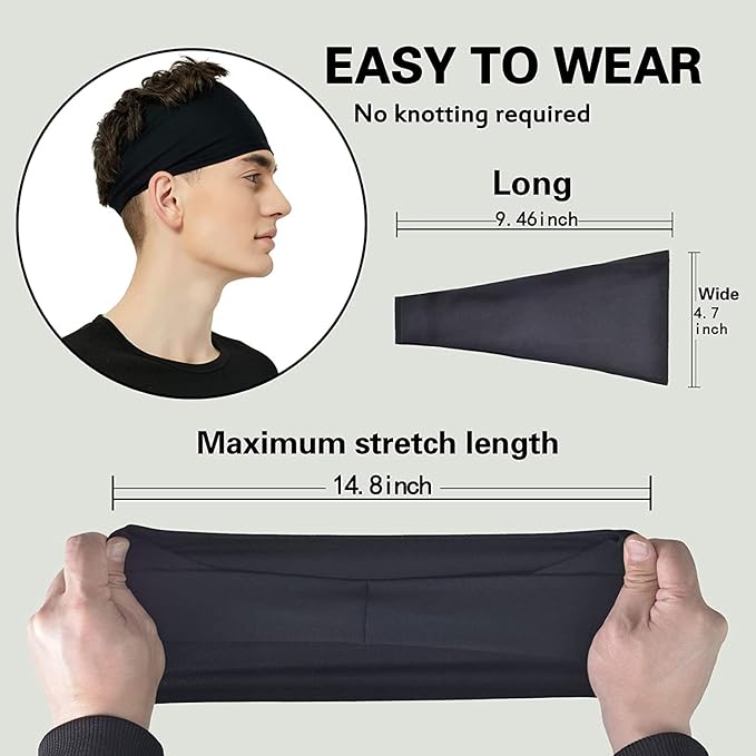 3-Pack Sports Headbands for Men Moisture Wicking Workout Headband, Sweatband Headbands for Running,Cycling,Football,Yoga,Hairband for Women and Men(Blue,Gray,Black)