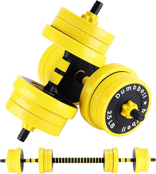 2-In-1 Adjustable Dumbbell Set, Dumbbell and Barbell Set, Yellow