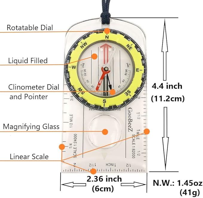 Map Baseplate Compass with Adjustable Declination Clinometer Magnifying