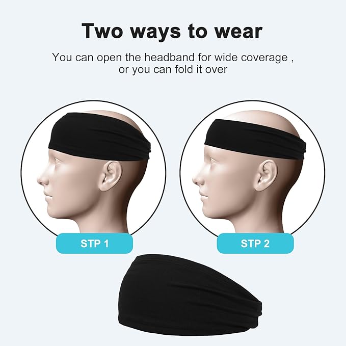 Headbands for Men, 6 Pack Mens Headband Sports Sweatbands, Moisture Wicking Hair Bands for Running, Cycling, Basketball, Yoga, Fitness, Workout Sweat Hairband for Women Men