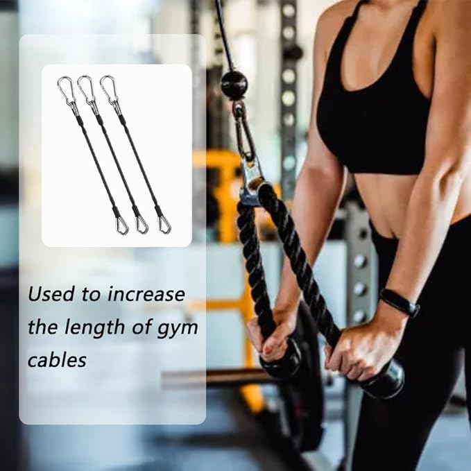 3PCS Gym Cable Extension,Gym Extension Cable-Thick 0.2",Fitness Extension Rope Attachments Compatible Replacement Gym Cables Machine Extension for Tricep Pull Down,Leg Extensions Machine