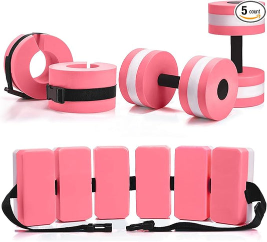 5 Pcs Aquatic Exercise Set Including 2 Ankle Swimming Weights 2 Lightweight Aquatic Exercise Dumbbells and Swim Belt Pool Exercise Equipment for Aquatic Aerobics Exercise