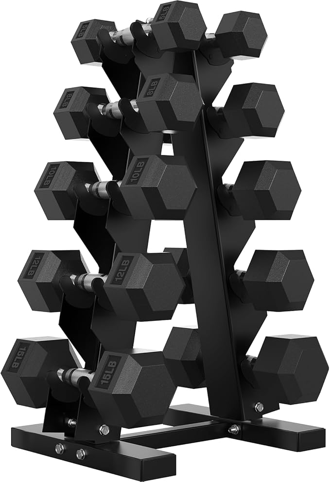 Hex Dumbbell Sets with Rack, 60-550 lb Rubber Encased Exercise & Fitness Dumbbells Set with Rack Option, Hand Weight for Strength Training, Weight Dumbbells