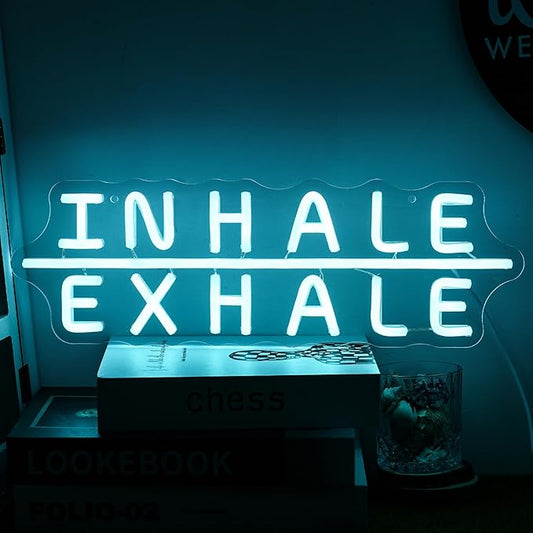 "Inhale Exhale" Neon Sign Yoga Neon Signs Letter Led Neon Sign Blue LED Neon Lights for Yoga Room Pilates Studio Bedroom Gym Decoration