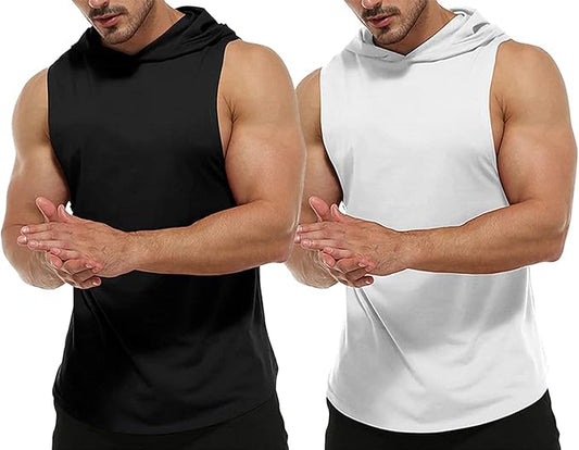 Men's Workout Bodybuilding Hoodies Tshirt Athletic Training Tank Tops Cotton Gym Hooded Top Cut Off Sleeveless Muscle T-Shirt