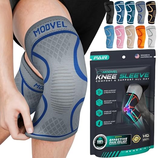 Modvel 2 Pack Knee Brace for Women & Men - Workout Knees Compression Sleeve for Knee Pain Relief Joint Support for ACL, Arthritis, Meniscus Tear Knees Brace for Sports, Rodilleras para Gym Fitness