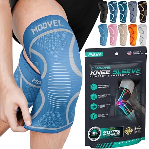 Modvel 2 Pack Knee Brace for Women & Men - Workout Knees Compression Sleeve for Knee Pain Relief Joint Support for ACL, Arthritis, Meniscus Tear Knees Brace for Sports, Rodilleras para Gym Fitness