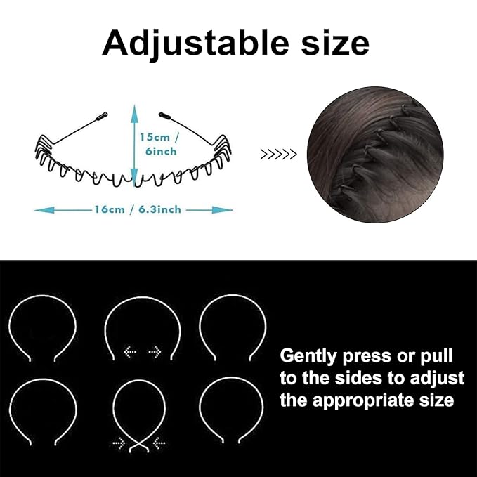 Metal Hair Bands Men's Headband Elastic Zigzag Headbands Outdoor Sports Headbands Fashion Simple Anti-Slip Hair Accessories (3 Pack)