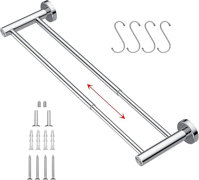 Adjustable Double Towel Bar 16 to 27.6 Inch SUS304 Stainless 1" Diameter