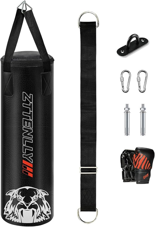 Kids Punching Bag with Gloves - PU Leather & Adjustable Height Strap - Boxing Bag Set for 3-8-14 Years Kids/Youth Great for Boxing, MMA, Kickboxing