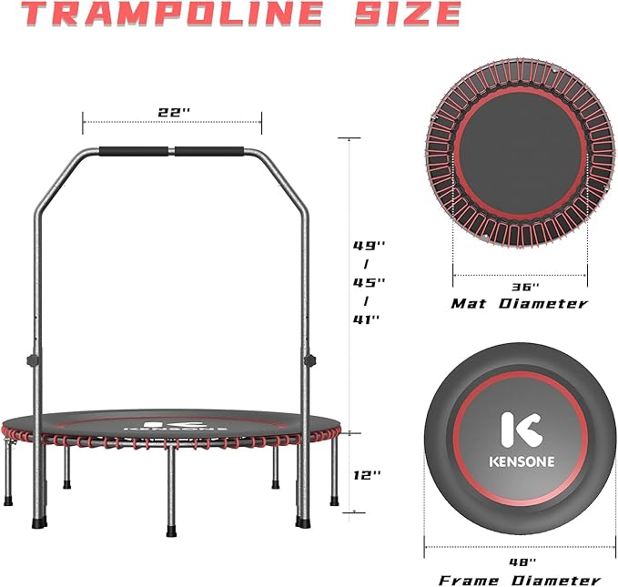 40"/48" Rebounder Trampoline for Adults with Bungee 450/550LBS Quiet