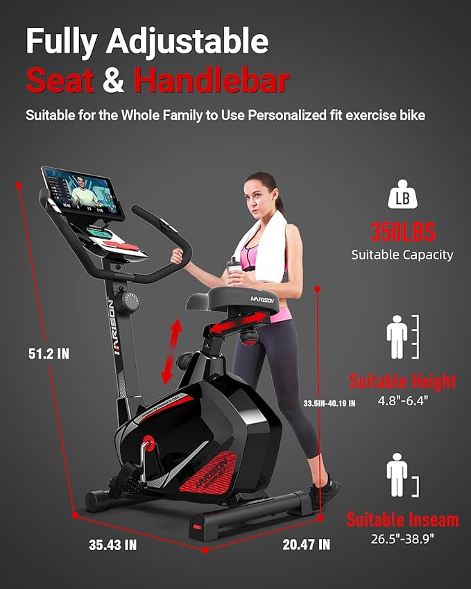 HARISON Magnetic Exercise Bike for Home 350lbs Capacity, Bluetooth Stationary Bikes for Home with 2 in 1 LCD Monitor and Tablet Holder, Comfortable Seat Cushion