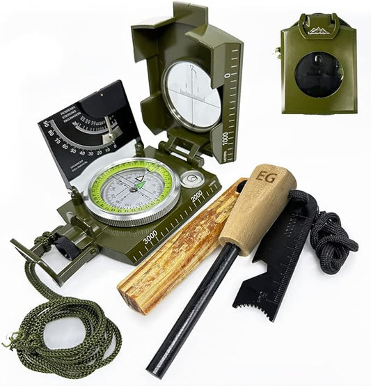 Military Compass with Fatwood Fire Starter for Backpacking