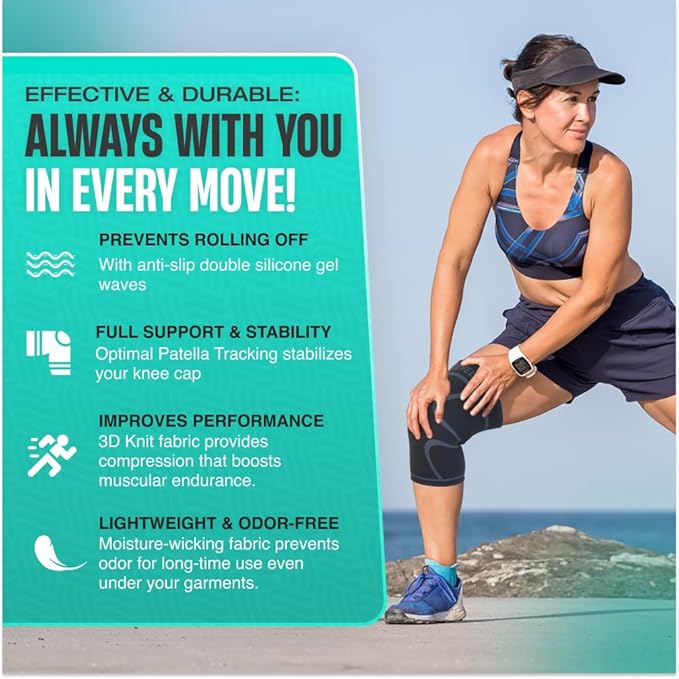 Modvel 2 Pack Knee Brace for Women & Men - Workout Knees Compression Sleeve for Knee Pain Relief Joint Support for ACL, Arthritis, Meniscus Tear Knees Brace for Sports, Rodilleras para Gym Fitness