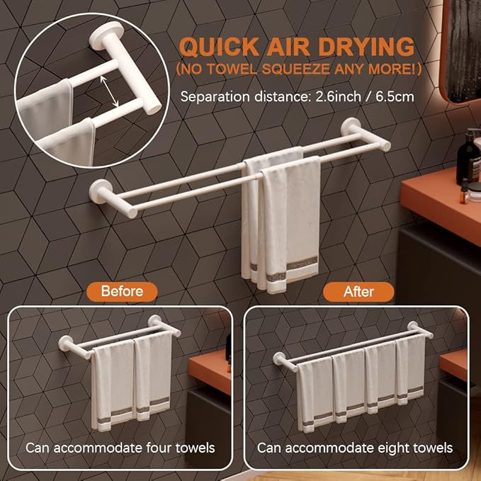 Adjustable Double Bath Towel Bar 16 to 27.6 Inch Kitchen,1" Tube
