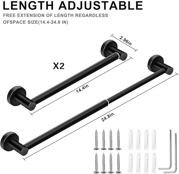 MGahyi Towel Racks for Bathroom-Adjustable Towel Holder(13.18inch-24inch) Sturdy Accessories(2Pcs,Black)