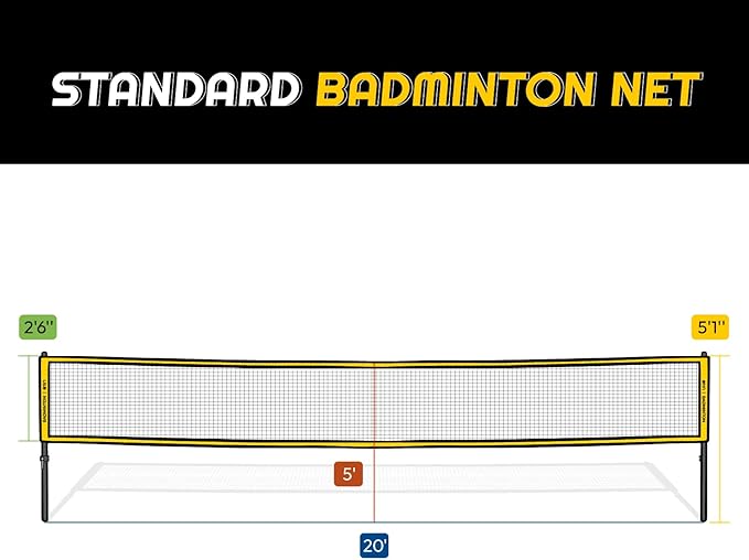 A11N Outdoor Badminton Set - Includes Anti-Sag Net 4 Rackets, 2 Shuttlecocks,