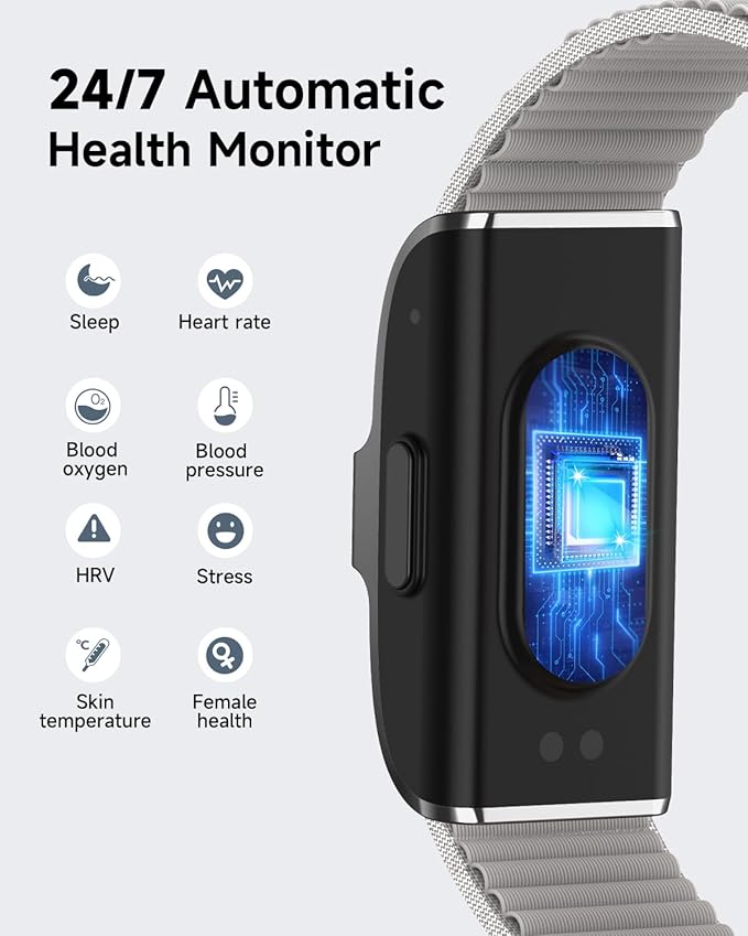 Health Fitness Tracker, Wearable Activity Step Tracker for Men Women, Continuous Sleep/ Heart Rate/ SpO2/ Stress/ Blood Pressure Monitor, IP68 Multiple Sports Modes Watch, Free App for Android iPhone