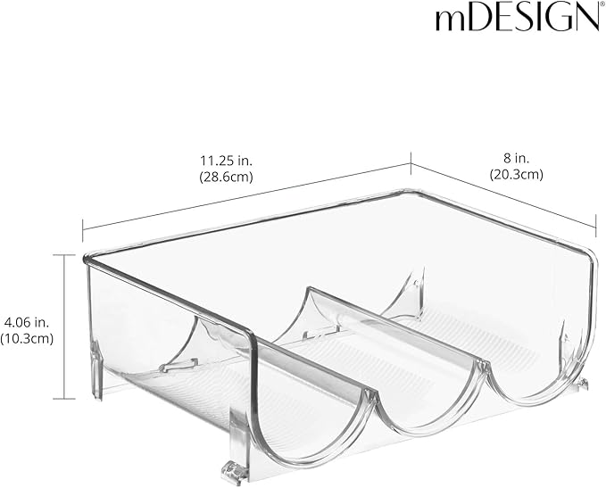 mDesign Plastic Free-Standing Stackable 3 Bottle Storage Holder Rack - Water, Wine, and Drink Organizer Shelf for Kitchen Countertop, Cabinet, Pantry, Fridge, Freezer, 4 Pack - Clear