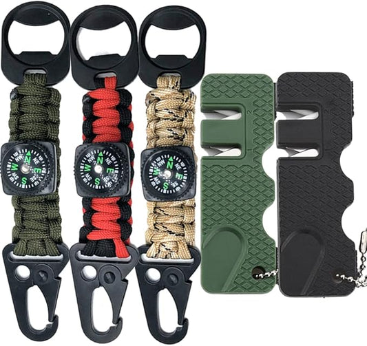 3pcs 5-in-1 Kids Compass Keychain and 2pcs Knife Sharpener
