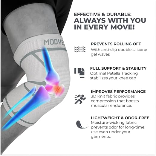 Modvel 2 Pack Knee Brace for Women & Men - Workout Knees Compression Sleeve for Knee Pain Relief Joint Support for ACL, Arthritis, Meniscus Tear Knees Brace for Sports, Rodilleras para Gym Fitness