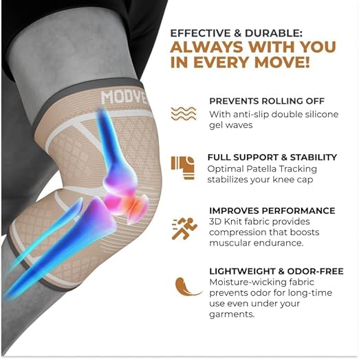 Modvel 2 Pack Knee Brace for Women & Men - Workout Knees Compression Sleeve for Knee Pain Relief Joint Support for ACL, Arthritis, Meniscus Tear Knees Brace for Sports, Rodilleras para Gym Fitness