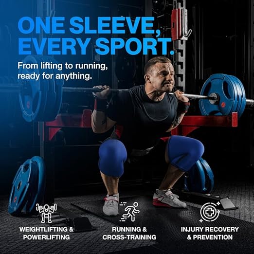Modvel 7mm Neoprene Knee Sleeves for Men & Women Weightlifting & Powerlifting – Compression Knee Sleeve Support for Squats, Gym, Training – USPA, IPL Approved – Large Blue (Pair)