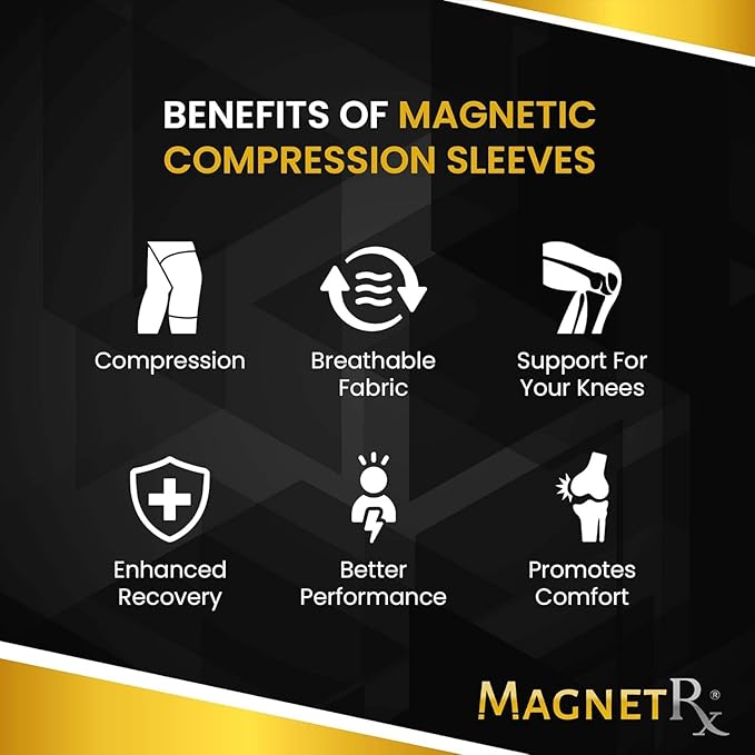 MagnetRX® Magnetic Knee Sleeve – (2-Pack) Effective Compression Knee Brace with Magnets for Knee Comfort & Recovery – Magnetic Knee Brace Support (Large)