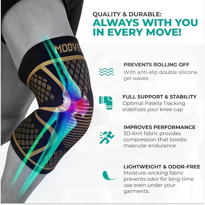 Modvel 2 Pack Knee Brace for Women & Men - Workout Knees Compression Sleeve for Knee Pain Relief Joint Support for ACL, Arthritis, Meniscus Tear Knees Brace for Sports, Rodilleras para Gym Fitness