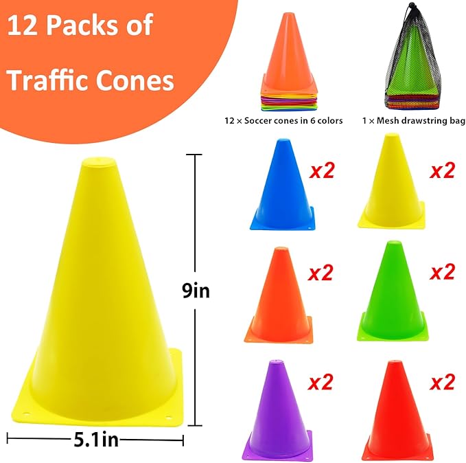 12/24/48Pcs Soccer Cones,7" or 9" Soccer Cones for Training, Multicolor Cones Sports Soccer Training Cones, Field Cones for Skating Basketball Football Drills Practice