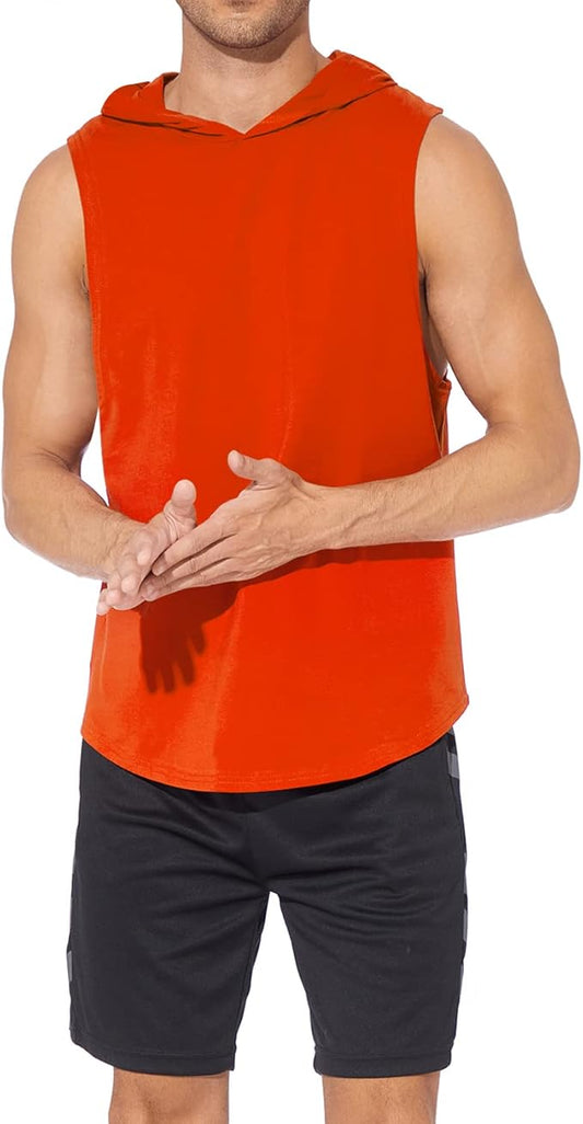 Men's Workout Bodybuilding Hoodies Tshirt Athletic Training Tank Tops Cotton Gym Hooded Top Cut Off Sleeveless Muscle T-Shirt