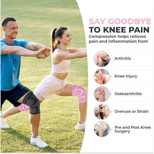 Modvel 2 Pack Knee Brace for Women & Men - Workout Knees Compression Sleeve for Knee Pain Relief Joint Support for ACL, Arthritis, Meniscus Tear Knees Brace for Sports, Rodilleras para Gym Fitness